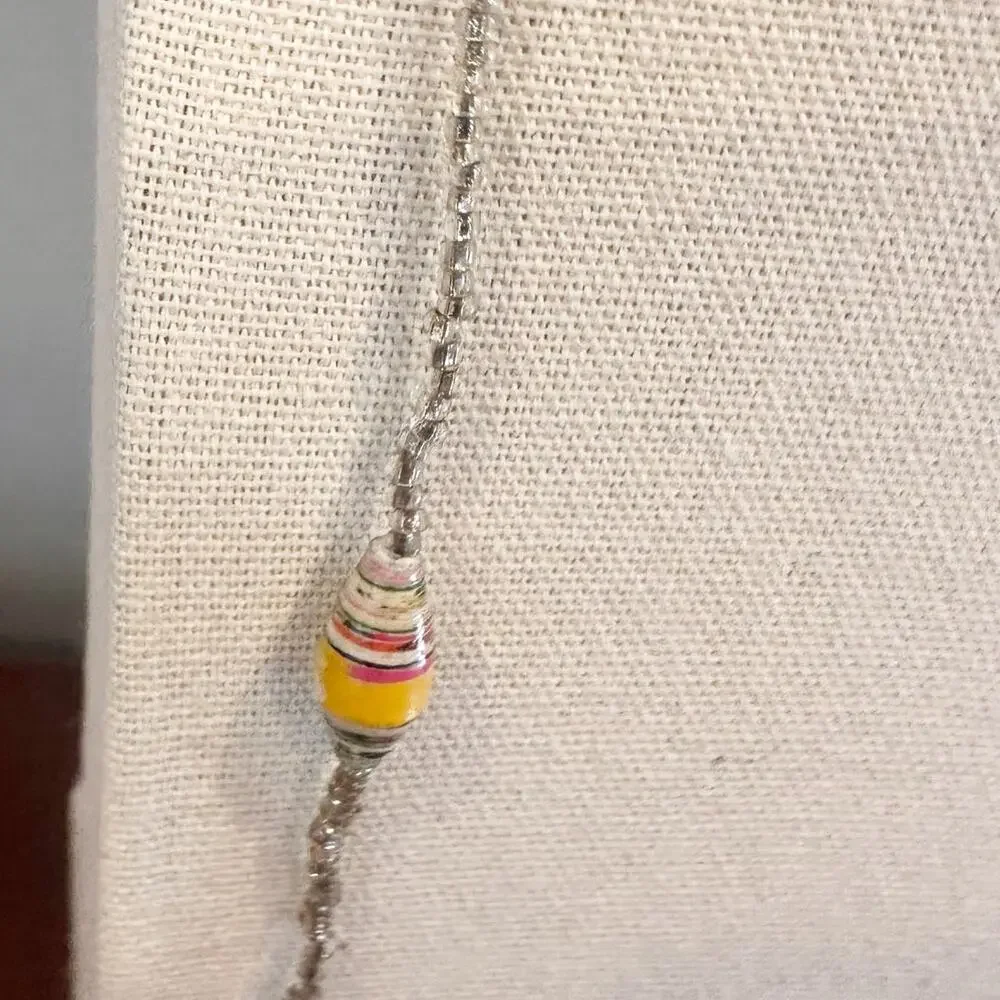 Beaded Necklace Long continuaus loop paper seed bead casual coastal jewelry